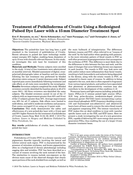 Treatment of Poikiloderma of Civatte Using a Redesigned Pulsed Dye Laser with a 15 Mm Diameter Treatment Spot