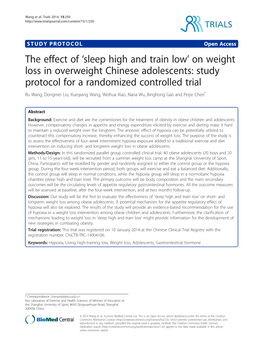 The Effect of 'Sleep High and Train Low' on Weight Loss in Overweight