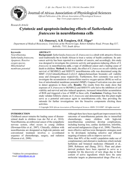 Cytotoxic and Apoptosis-Inducing Effects of Sutherlandia Frutescens in Neuroblastoma Cells