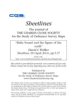 Balta Sound and the Figure of the Earth” David L Walker Sheetlines, 99 (April 2014), Pp.5-17 Stable URL