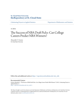 The Success of NBA Draft Picks: Can College Careers Predict NBA Winners?