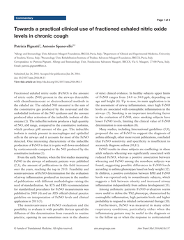 Towards a Practical Clinical Use of Fractioned Exhaled Nitric Oxide Levels in Chronic Cough