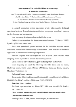 Some Aspects of the Embedded Linux Systems Usage in Industrial Automation Prof