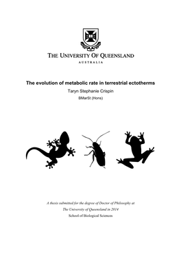 The Evolution of Metabolic Rate in Terrestrial Ectotherms Taryn Stephanie Crispin Bmarst (Hons)