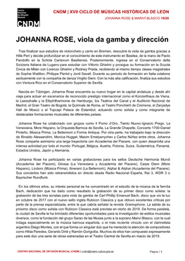 JOHANNA ROSE, Viola Da Gamba Y Dirección