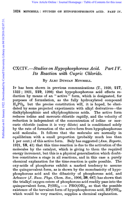 Studies on Hypophosphorous Acid. Part I V. Its Reaction with Cupric Chloride