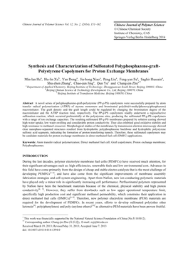 Synthesis and Characterization of Sulfonated Polyphosphazene-Graft- Polystyrene Copolymers for Proton Exchange Membranes*