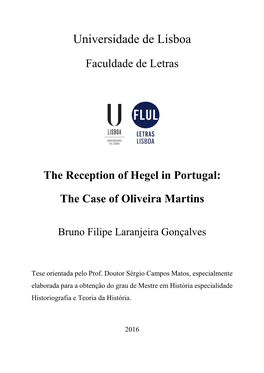 Faculdade De Letras the Reception of Hegel in Portugal