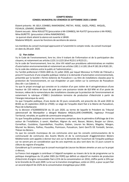 Compte Rendu Conseil Municipal Du Vendredi 25 Septembre 2020 À 18H00