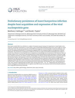 Evolutionary Persistence of Insect Bunyavirus Infection Despite Host Acquisition and Expression of the Viral Nucleoprotein Gene Matthew J