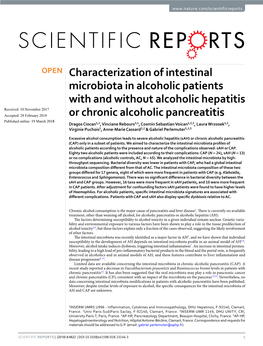 Characterization of Intestinal Microbiota in Alcoholic Patients with and Without Alcoholic Hepatitis Or Chronic Alcoholic Pancre
