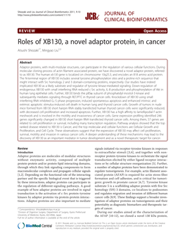 Roles of XB130, a Novel Adaptor Protein, in Cancer Atsushi Shiozaki1*, Mingyao Liu2,3
