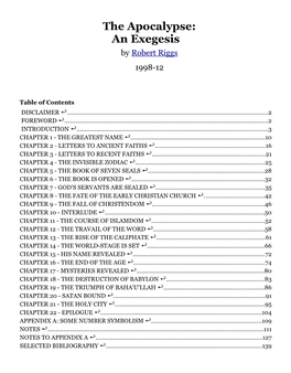 The Apocalypse: an Exegesis by Robert Riggs 1998-12