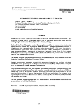 HUMAN MITOCHONDRIAL DNA (Mtdna) TYPES in MALAYSIA