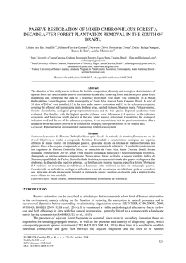 Passive Restoration of Mixed Ombrophilous Forest a Decade After Forest Plantation Removal in the South of Brazil