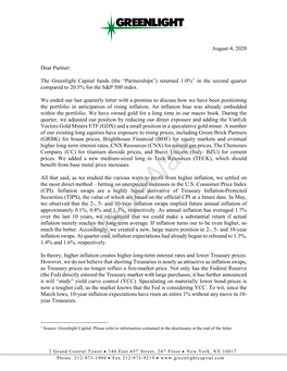 Greenlight Capital Funds (The “Partnerships”) Returned 1.0%1 in the Second Quarter Compared to 20.5% for the S&P 500 Index