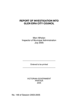 Report of Investigation Into Glen Eira City Council