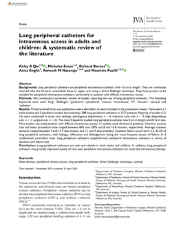 Long Peripheral Catheters for Intravenous Access in Adults And