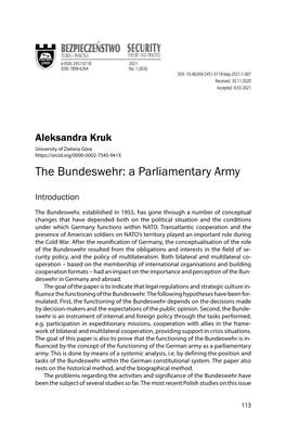 The Bundeswehr: a Parliamentary Army