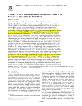 Air-Sea CO2 Fluxes and the Continental Shelf Pump of Carbon in the Chukchi Sea Adjacent to the Arctic Ocean Nicholas R