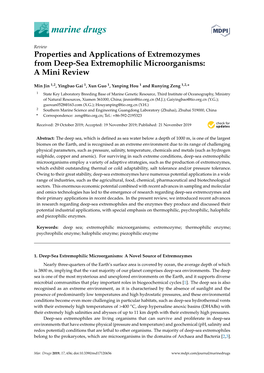 Properties and Applications of Extremozymes from Deep-Sea Extremophilic Microorganisms: a Mini Review