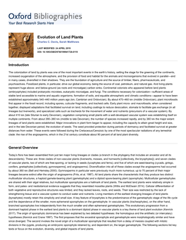 Evolution of Land Plants Charles C