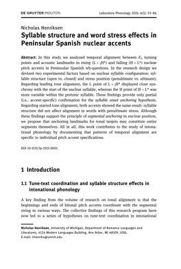 Syllable Structure and Word Stress Effects in Peninsular Spanish Nuclear Accents