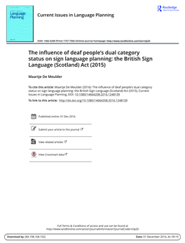 The Influence of Deaf People's Dual Category Status on Sign Language Planning