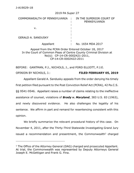 J-A19029-18 2019 PA Super 27 COMMONWEALTH of PENNSYLVANIA V. GERALD A. SANDUSKY Appellant : : : : : : : : : in the SUPERIOR