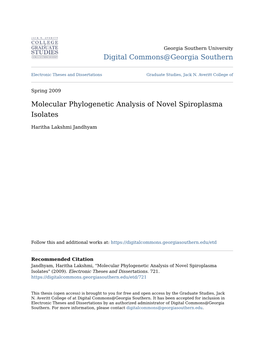 Molecular Phylogenetic Analysis of Novel Spiroplasma Isolates