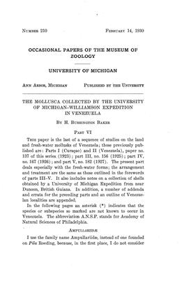 Occasional Papers of the Museum of Zoology University of Michigan