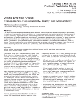 Writing Empirical Articles: Transparency, Reproducibility, Clarity, and Memorability