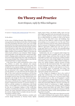 On Theory and Practice Scott Simpson, Reply by Nikos Salingaros