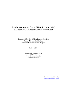 (Wind River Draba) a Technical Conservation Assessment