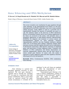 Gene Silencing and DNA Methylation