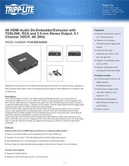 4K HDMI Audio De-Embedder/Extractor With