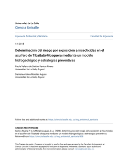 Determinación Del Riesgo Por Exposición a Insecticidas En El Acuífero De Tibaitatá-Mosquera Mediante Un Modelo Hidrogeológico Y Estrategias Preventivas