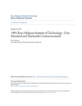 1991 Rose-Hulman Institute of Technology : One-Hundred and Thirteenth Commencement