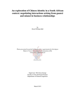 An Exploration of Chinese Identity in a South African Context: Negotiating Interactions Arising from Guanxi and Mianzi in Business Relationships