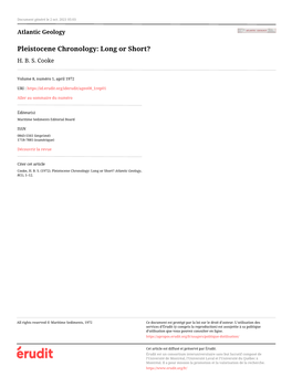 Pleistocene Chronology: Long Or Short? H