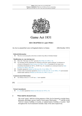 Game Act 1831