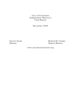 City of Cincinnati Independent Monitor's Final Report December
