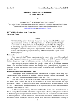 Overview of Sugarcane Breeding in Mainland China