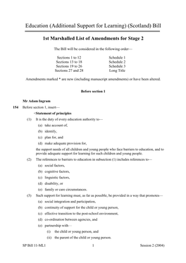 Education (Additional Support for Learning) (Scotland) Bill