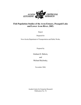 Fish Population Studies of the Avon Estuary, Pesaquid Lake and Lower Avon River, 2003