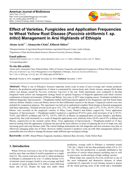 Effect of Varieties, Fungicides and Application Frequencies to Wheat Yellow Rust Disease (Puccinia Striiformis F