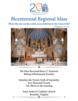 Bicentennial Regional Mass “Shine Like Stars in the World, As You Hold Fast to the Word of Life” (Philippians 2:15–16)