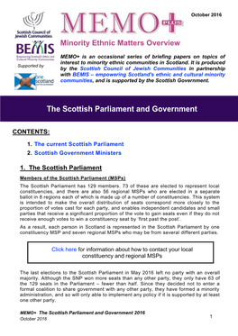 MEMO+ the Scottish Parliament and Government