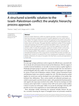 A Structured Scientific Solution to the Israeli–Palestinian Conflict: the Analytic Hierarchy Process Approach