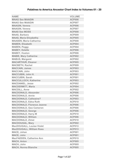 Palatines to America Ancestor Chart Index to Volumes 01 - 20